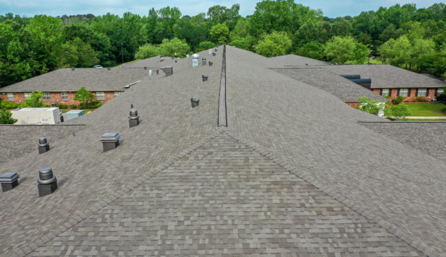 Roof level image of a shingle roof